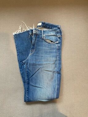 MOTHER Women's Blue Skinny Jeans with Frayed Hem